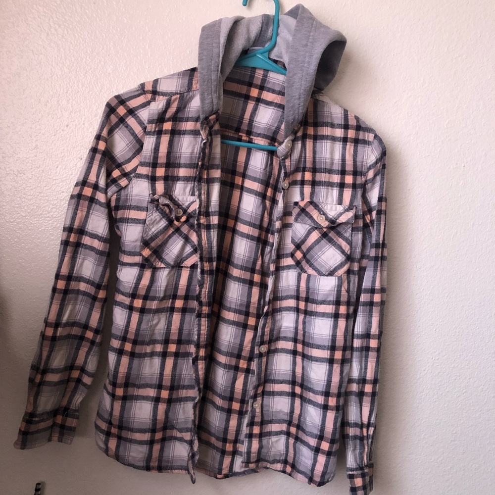 Peach empyre flannel with grey hood